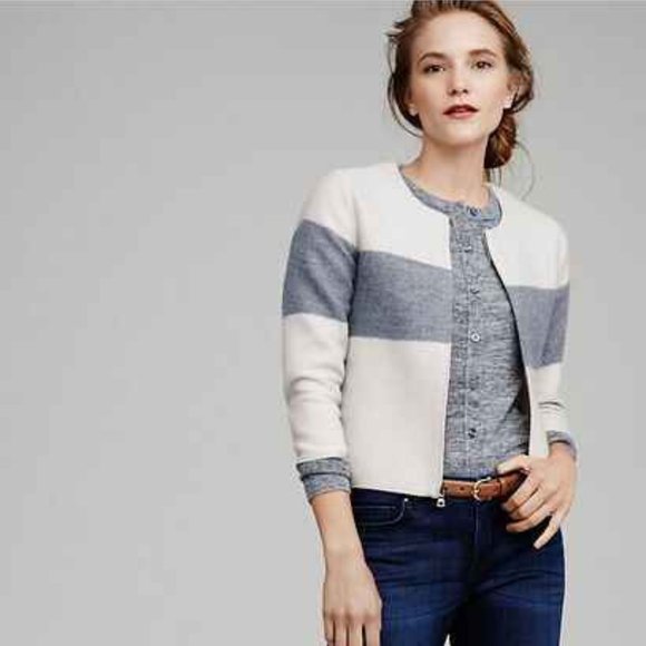 Ann Taylor Stripe boiled Wool Jacket Thin Size Small - Picture 2 of 8